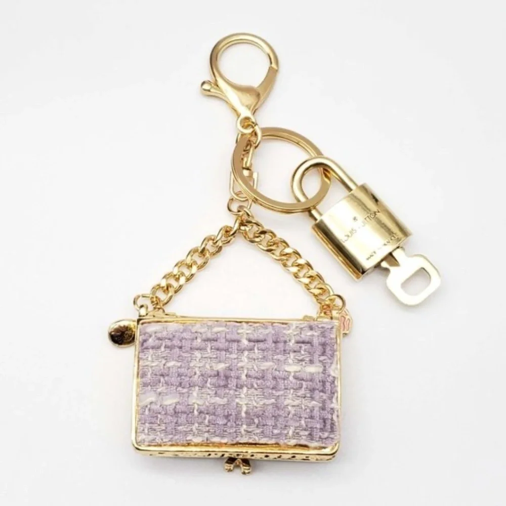 Authentic Louis Vuitton Padlock & Key Gold ✨Unbranded Tweed Bag Charm Keychain